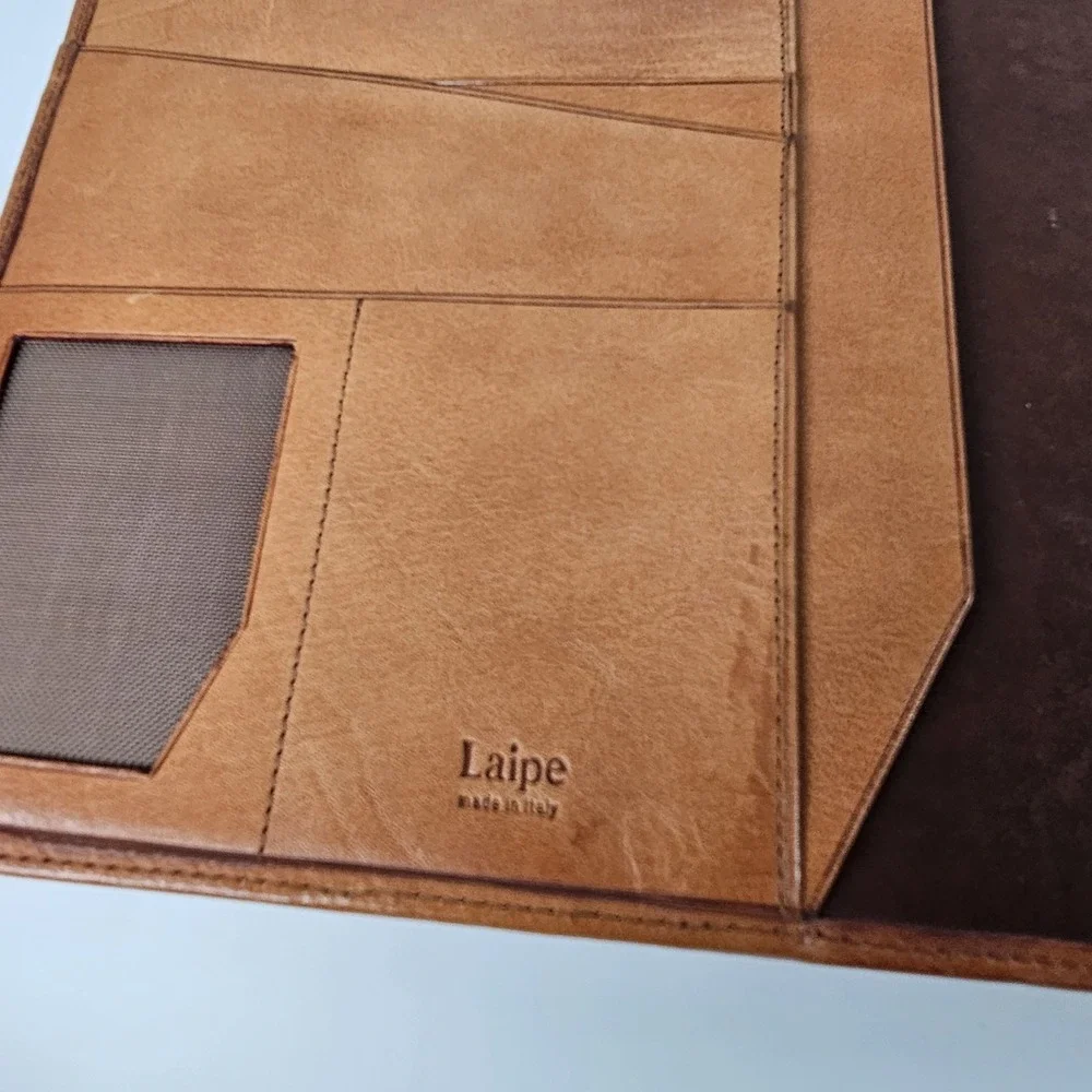 Laipe Leather Portfolio 4 Ring Binder Tan Lawyer Formal Document Note Pad Italy